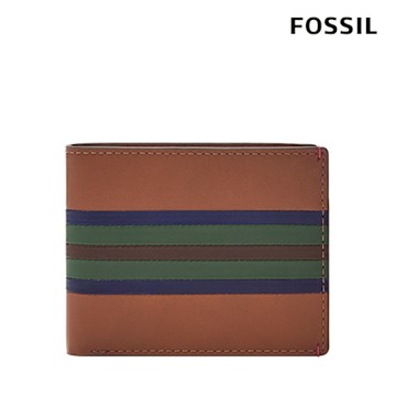 FOSSIL Bronson 真皮證件格皮夾-藍綠條紋 ML4560875  (禮盒組附鐵盒)