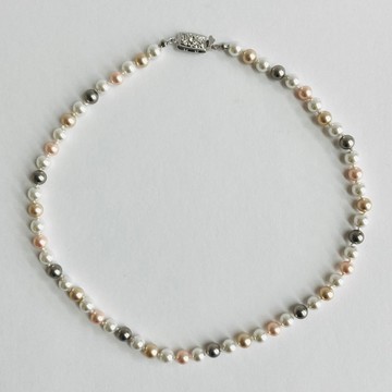 玻璃混色珍珠全結項鍊 / 6mm 約 42cm / 粉色 x 白色混色 / 日本製造