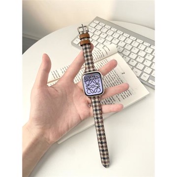 【英倫格紋】適用于applewatc S10/S9英倫格紋皮表帶iwatch8拼皮表帶蘋果手表S11/7/6/se毛呢千鳥格秋冬表帶