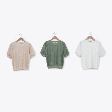 【CUMAR】氣質花邊滿版拼接短袖針織上衣 白 綠 杏(魅力商品)