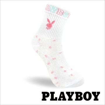 【襪款任選3雙$299 、6雙$511】PLAYBOY兔頭暗紋女休閒襪-白(BY3323)