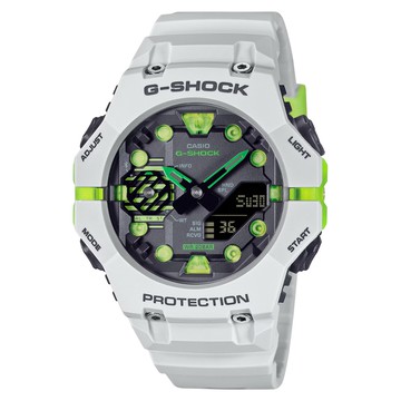 【CASIO 卡西歐】 G-SHOCK 藍牙 未來感 科幻世界 多功能雙顯錶款 灰綠 GA-B001MW-8A_46mm