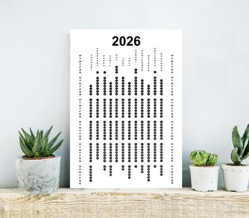 2026 週曆，12 個月 黑白 設計