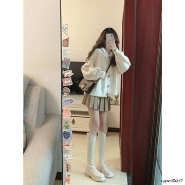 《台灣出貨》大尺碼 秋冬鹽系少女穿搭學院風俏皮活潑軟糯針織開衫百褶半身裙兩件套裝 女生套裝