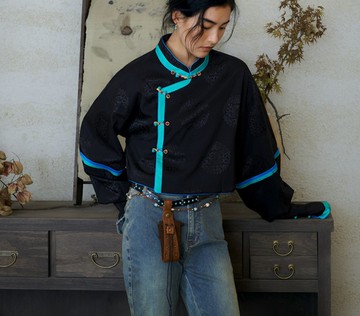 【青玄】新中式復古藏風 廓形立領襯衫