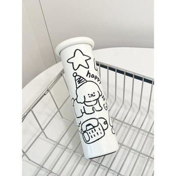 新款高顏值女生涂鴉狗水杯保溫杯316不銹鋼學生上學專用保冷杯子