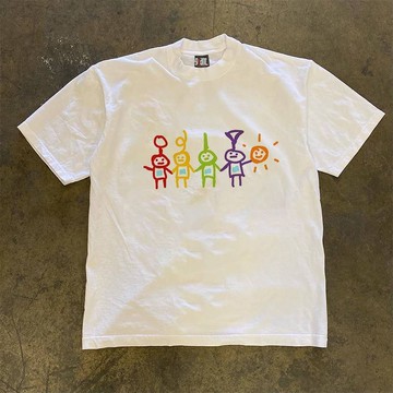 夏天線寶寶港風男女情侶款短袖T卹潮牌潮流五分袖