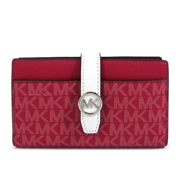 MICHAEL KORS GREENWICH 銀字圓標LOGO莓果色防刮滿版對開式中夾