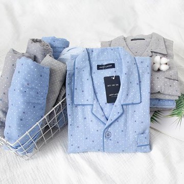 男士春夏睡衣全棉雙層紗布簡約休閑短袖長袖長褲日系加大碼家居服