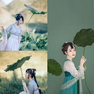 古風漢服道具漢元素攝影仿真蓮花帶桿荷葉寫真工筆畫兒童拍照擺件