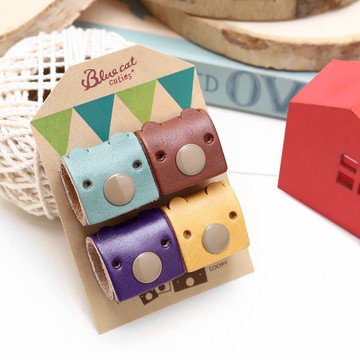 粉藍綜合 常見的Tinny 真皮革手工集線器(四入一組)