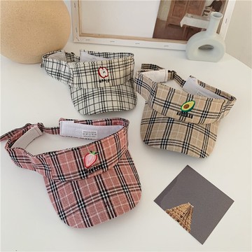 韓國ins牛油果蘋果草莓刺繡格紋空頂帽子女夏天運動防曬遮陽帽男