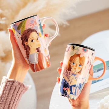 大容量馬克杯陶瓷杯子高顏值辦公室水杯帶蓋勺家用女生咖啡杯可愛 新年 99購物節