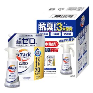 【一匙靈 Attack ZERO】 超濃縮噴槍型洗衣凝露 400公克 + 補充包 2100公克