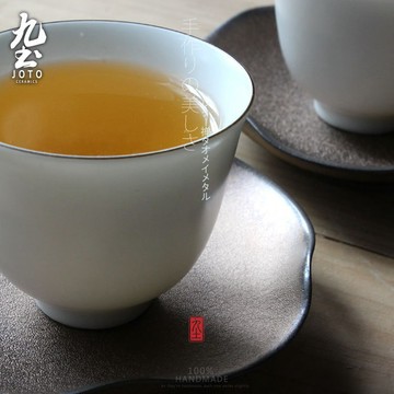 九土手工仿錢銅花瓣小茶杯托茶具配件杯托杯墊鎏金杯墊陶瓷小碟小茶碟料理盤陶瓷碟仿古杯墊陶瓷杯墊水杯托品茗杯托HPR0008
