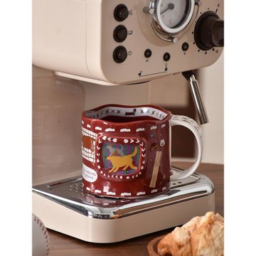 PiaJi 拼布狗狗大集結 安哥拉紅美式復古小狗馬克杯大容量陶瓷杯