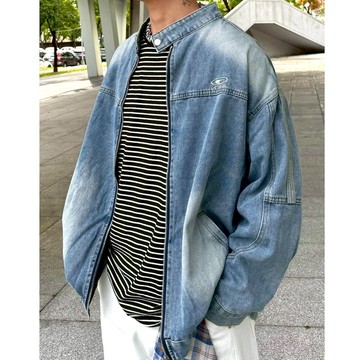 【AMERO】男裝 女裝 牛仔外套 淺刷水洗 邊條設計 情侶裝