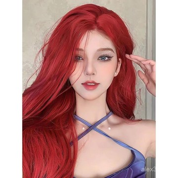 紅色假髮女長髮新款海王紅色假髮套式大波浪長捲髮八字劉海全頭套