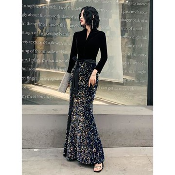 黑色晚禮服2025新款宴會聲樂禮服女藝考氣質魚尾高端優雅大氣顯瘦