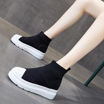 高幫鞋女2025夏季新款厚底增高休閑彈力靴襪子鞋歐貨爆款炸街短靴