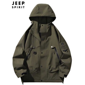 JEEP SPIRIT春秋連帽工裝戶外沖鋒外套登山旅游休閑拉鏈口袋夾克
