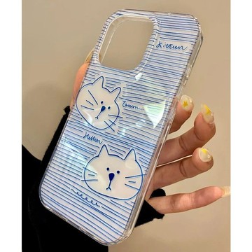 藍條紋哈基米雙層適用蘋果手機殼保護套iPhone 16 15 14 13 12 11 Promax XR XS 8 7p