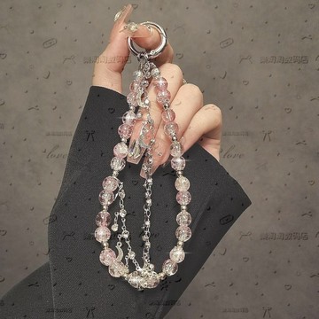 💕。2025新款奢華高階感串珠手提鏈手腕短掛繩夾片鑰匙扣包包掛件手機殼鏈 手機掛飾 吊飾