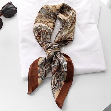 大地色系絲巾 腰果花絲巾 現貨 方巾 拼接 方巾 絲巾 頭巾 簡約 質感 領巾 髮帶 包巾 脖圍 飾品 SA050