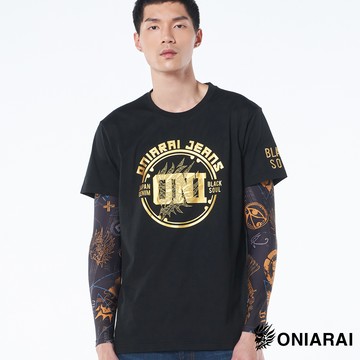 【買1送1↘滿額再折㊙】金屬黑魂-ONI文字側鬼頭短TEE - BLUE WAY 鬼洗い