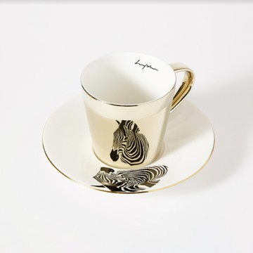 幫你提提神【韓國 Luycho】鏡面倒影動物圖案咖啡杯 - 斑馬 (滑面) 咖啡杯 托盤 喝咖啡 飲品 可愛療癒 好友 生日禮