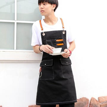 圍裙時尚牛仔咖啡師奶茶店理發師花藝男女服務員工作服定制印logo