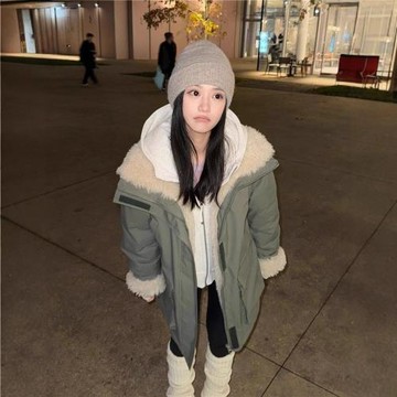 趙露思同款羊羔毛絨拼接派克服加厚保暖工裝棉服女中長款冬季外套