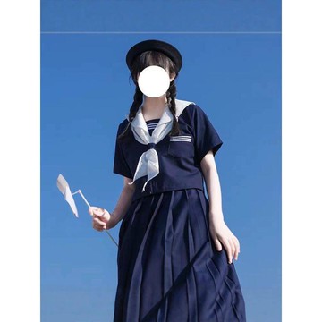 日系水手服 學院風 jk制服套裝 白領三本藏青色上衣長短袖  角色扮演 制服