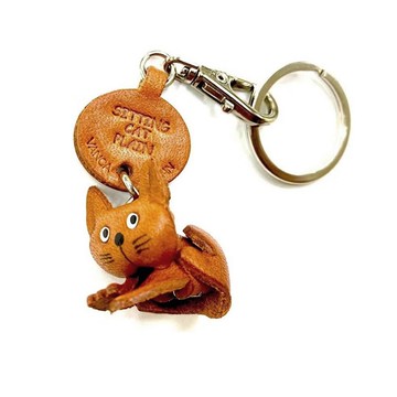 素色貓咪 坐姿 貓咪 真皮鑰匙圈 日本製 VANCA CRAFT