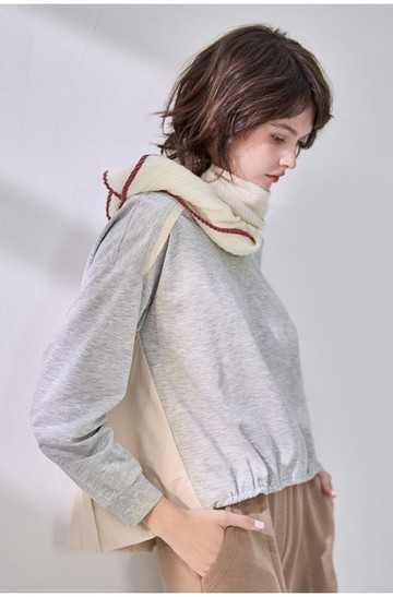 落肩異素材拼接針織衫