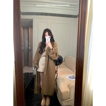 MUKOK濃郁熱可可~ 慵懶感針織開衫外套女寬松顯瘦長款毛衣