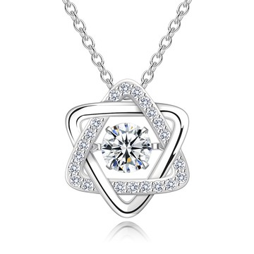 母親節禮物推薦 925純銀 守護 懸浮閃動 跳舞石 精鍍正白K 項鍊 8019