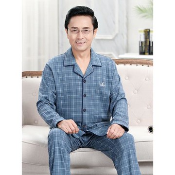 春秋季純棉睡衣男士薄款爸爸全棉家居服爺爺公公秋冬款加大碼套裝