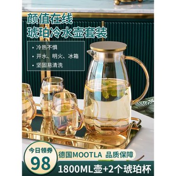 德國MOOTLA輕奢耐熱涼水冷水壺家用耐高溫玻璃大容量加厚防爆套裝