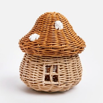 藍色小精靈編織收納籃 蘑菇黃