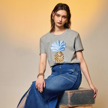 鳳梨羽毛精梳棉短袖T恤_灰色【MON'S 流行服飾】