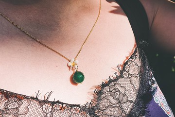 綠色瑪瑙 大沼澤地系列 雞蛋花項鍊