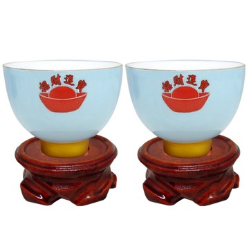 【吉祥開運坊】供杯/貢杯【請神拜佛 供養金雞 蟾蜍 貔貅 專用寬口供杯 2個 含木座2個】
