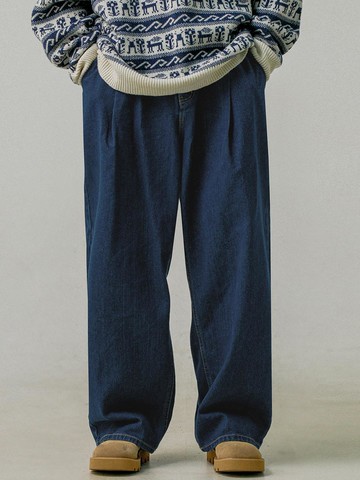 JB one-tuck wide denim pants dark jeans