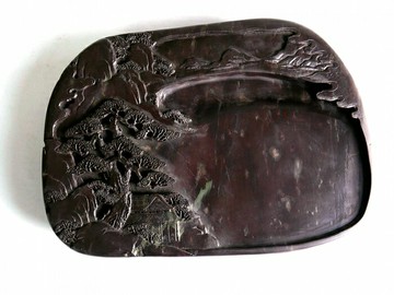 7117 - 【我愛中華筆莊】30cm 12寸左山林松景 石雕硯台 ◆肇慶端硯名硯 TK9