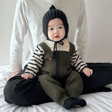 INS風嬰兒秋裝針織背帶褲韓版嬰幼兒連體衣男女寶寶洋氣韓國童裝鑫弘-萌寶童裝可開發票