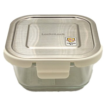 LocknLock 樂扣樂扣 不鏽鋼蓋子 耐熱玻璃密封容器 LBG214STS WHT-CN-12  1個容器 + 1個蓋子  1個