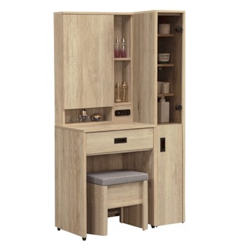 文創集 爾晴天3尺開合式鏡面鏡台組合(含化妝椅)-84x40x163cm免組