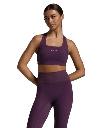 女背心 2XU Ribbed Longline Low Impact Bra 女士 羅紋長版V型美背低度支撐運動內衣｜紫