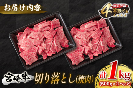 宮崎牛切り落とし(焼肉)計1kg　肉　牛　牛肉　国産 DB17-23